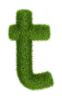 Letter t lowercase photo realistic grass ecology theme on white