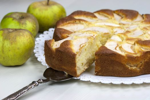 Homemade italian baked apple pie over a white table