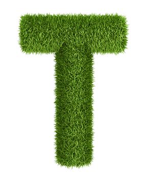 Letter T  isolated photo realistic grass ecology theme on white