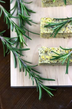 Baked polenta "taragna" (corn and buckwheat flours) with italian cheese (taleggio, gorgonzola, parmigiano reggiano) and rosemary