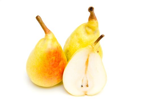 Pears with slice on white background