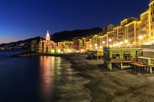 night scene in Camogli, famous small town in Liguria, Italy