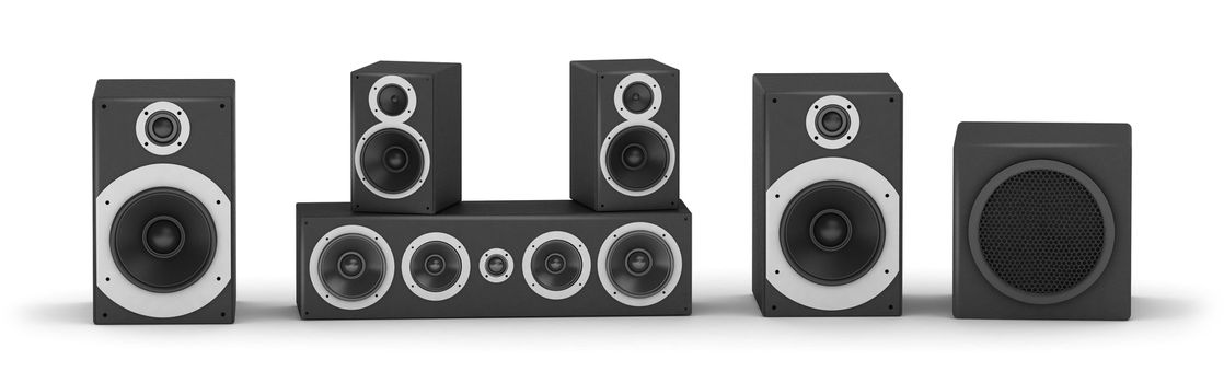 Set of  speakers for home theater hi-fi audio system on white background