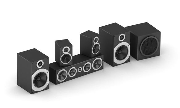 Set of  speakers for home theater hi-fi audio system on white background