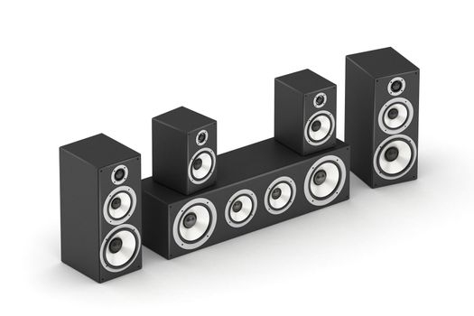 Set of  speakers for home theater hi-fi audio system on white background