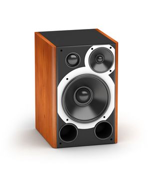 One red wooden concert style speaker  hi-fi audio system on white background