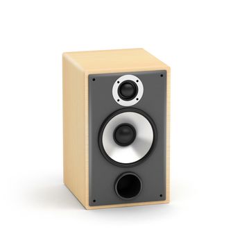 One light wooden speakers  hi-fi audio system on white background