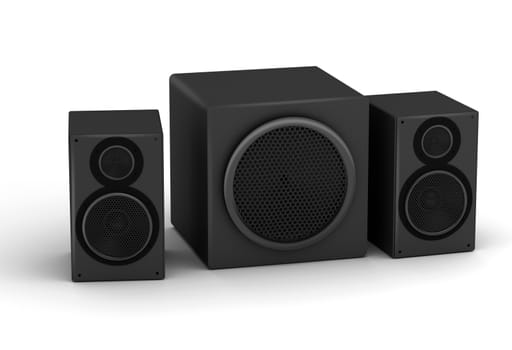 2.1 sound systems speakers with subwoofer on white background