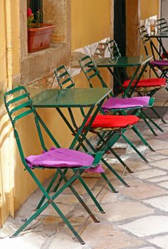 Greece. Corfu (Kerkyra) island. Corfu town. An open-air cafe 