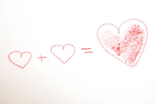 Hearts on white. Handwritten love formula. Creative card
