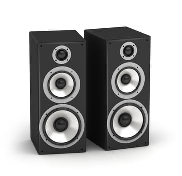 Set of speakers tall stereo hi-fi audio system on white background