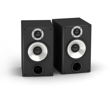 Set of speakers stereo hi-fi audio system on white background