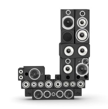 Letter J from black hi-fi speakers sound systems