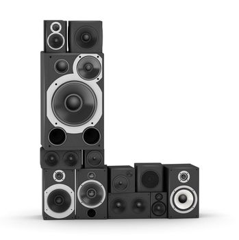 Letter L from black hi-fi speakers sound systems