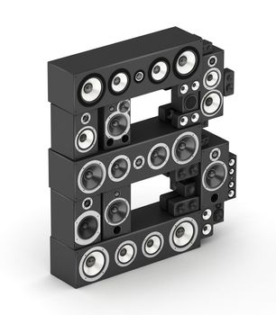 Letter B from black hi-fi speakers sound systems  in isometry