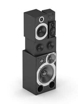Letter I from black hi-fi speakers sound systems  in isometry