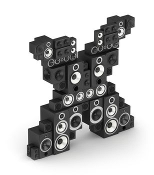 Letter X from black hi-fi speakers sound systems  in isometry