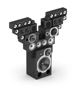 Letter Y from black hi-fi speakers sound systems  in isometry