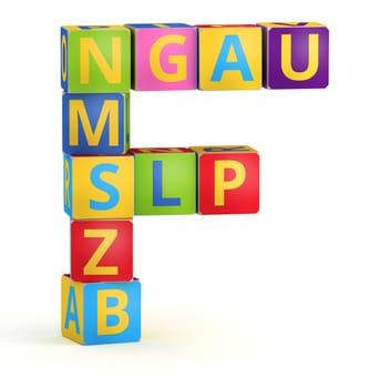 Letter F from ABC cubes for kid spell education