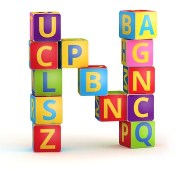 Letter N from ABC cubes for kid spell education