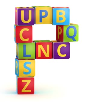 Letter P from ABC cubes for kid spell education