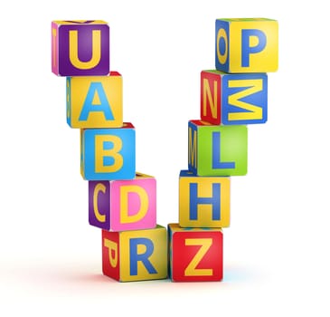 Letter V from ABC cubes for kid spell education