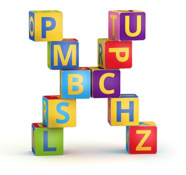 Letter X from ABC cubes for kid spell education