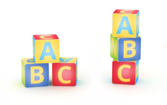 A,B,C letters on kid alphabet cubes on white