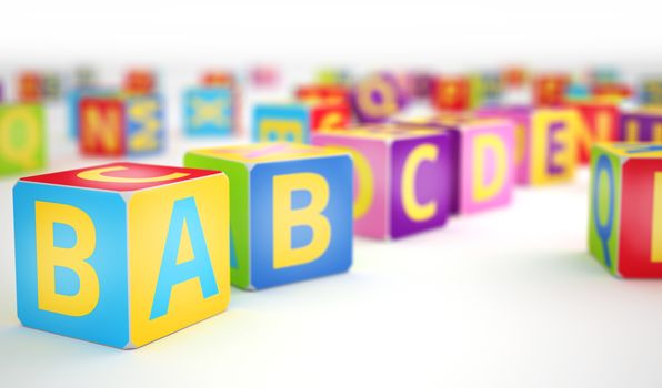 A,B,C letters on big alphabet cubes in row sequence