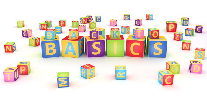 Words back to basics spelled by abc cubes