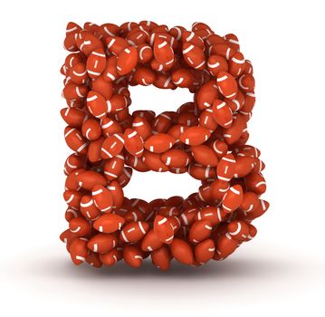 Letter B, making from american football balls