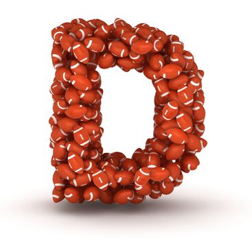 Letter D, making from american football balls