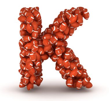 Letter K, making from american football balls