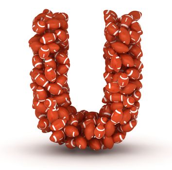 Letter U, making from american football balls