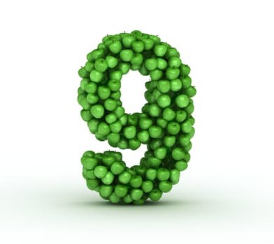 Number 9, from scattered green fresh apples