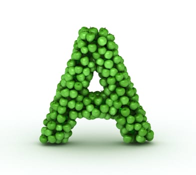 Letter A, from scattered green fresh apples