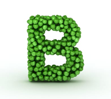 Letter B, from scattered green fresh apples