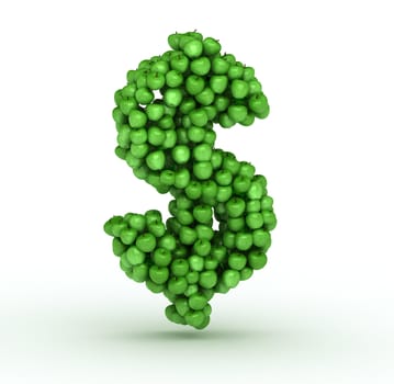 Dollar sign, from scattered green fresh apples