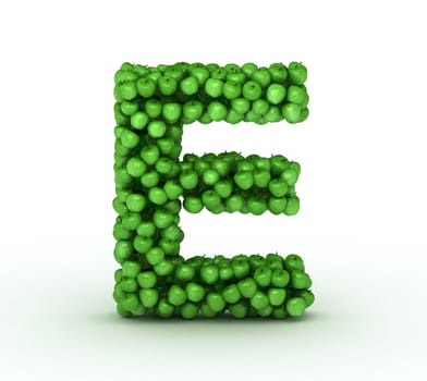 Letter E, from scattered green fresh apples