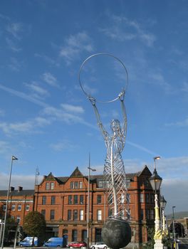 BELFAST, NORTHERN IRELAND, UK - SEPTEMBER 9, 2014. Beacon of Hope statue, or Thanksgiving Statue. Made by Andy Scott