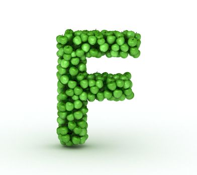 Letter f, from scattered green fresh apples