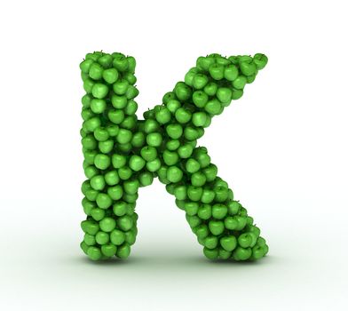 Letter k, from scattered green fresh apples