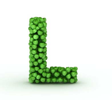 Letter l, from scattered green fresh apples