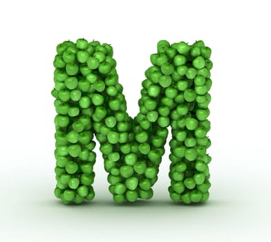 Letter m, from scattered green fresh apples