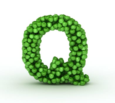 Letter q, from scattered green fresh apples