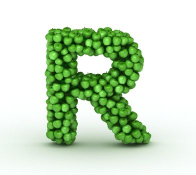 Letter r, from scattered green fresh apples