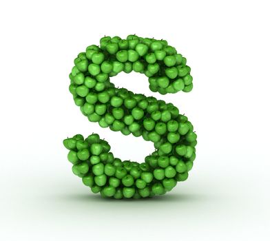 Letter s, from scattered green fresh apples