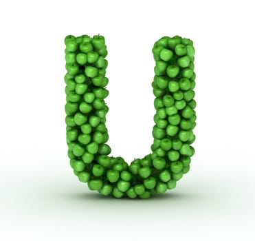 Letter u, from scattered green fresh apples