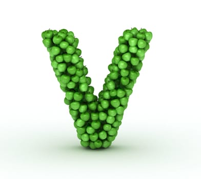 Letter v, from scattered green fresh apples