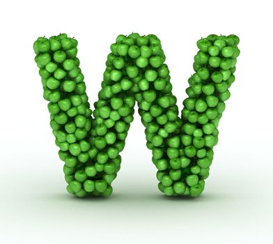 Letter w, from scattered green fresh apples